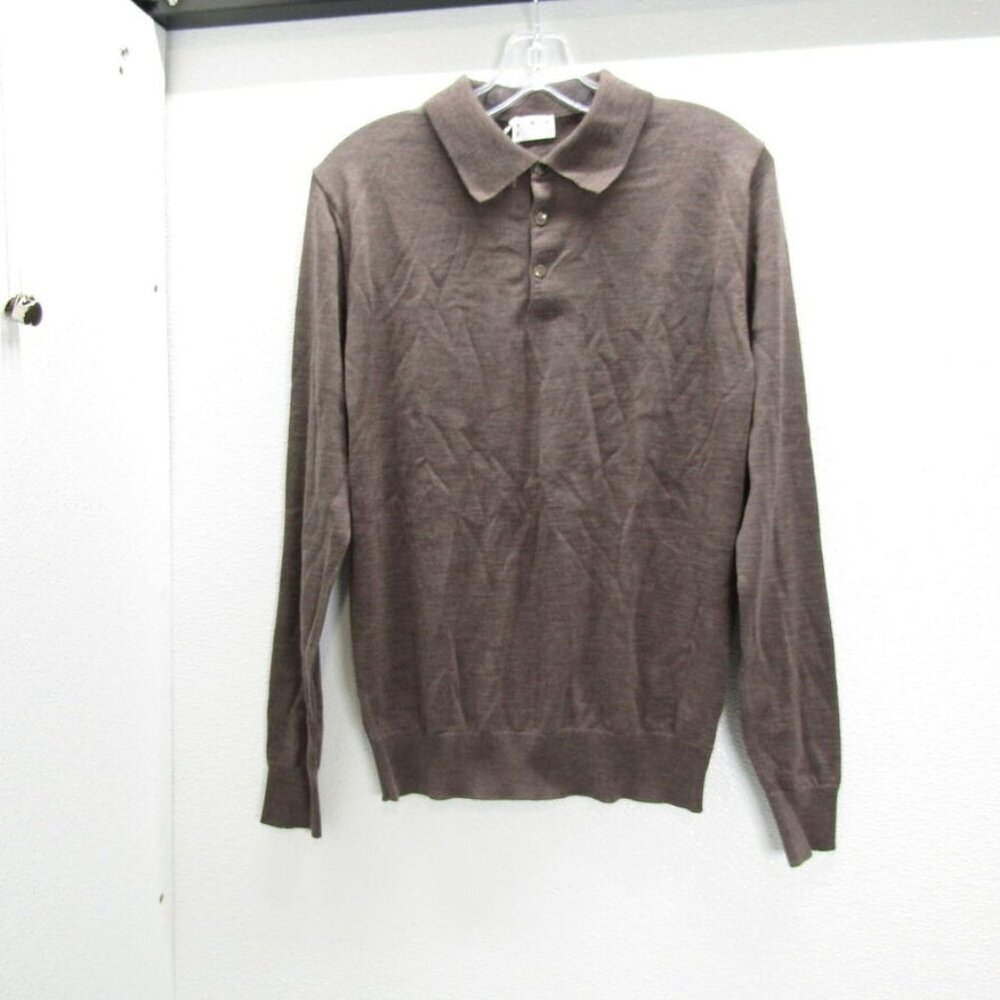 NEW ASKET Mens The Merino Wool Long Sleeve Polo Shirt Size S Brown Melange